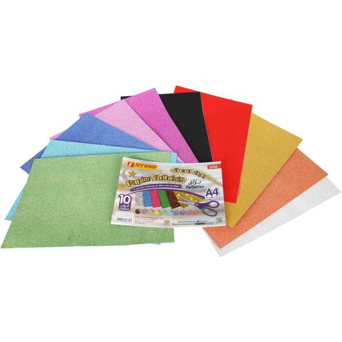 PAPIER ADHESIF PAILLETTES 10 COULEUR A4 REF 4772 TECHNO 