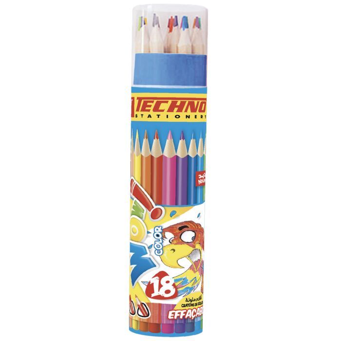 CRAYONS DE COULEURS EFFACABLE 18 CLR EN BOITE RONDS REF 5804 TECHNO