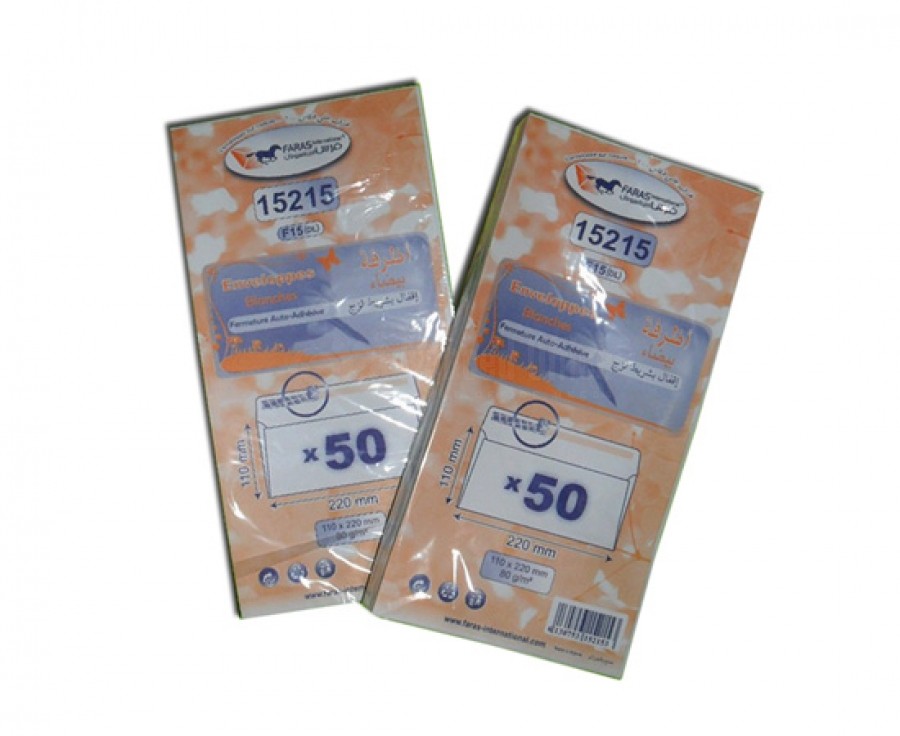 ENVELOPPE F15 BLANCH 110X229 PAQ 50 FARAS