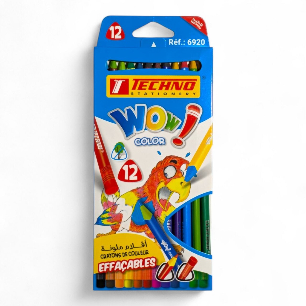 CRAYONS DE COULEUR WOW EFFACABLES 12 COULEUR REF 6920 TECHNO