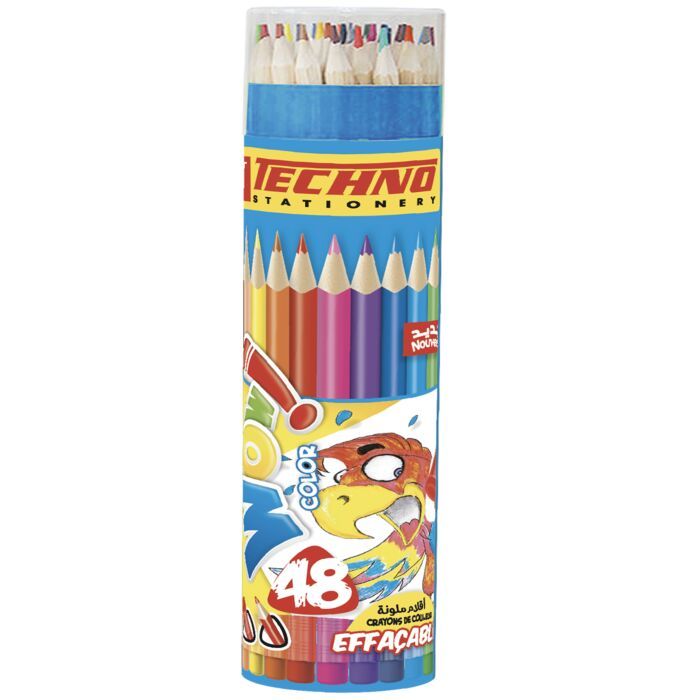 CRAYONS DE COULEURS EFFACABLE 48 CLR EN BOITE RONDS REF 5807 TECHNO