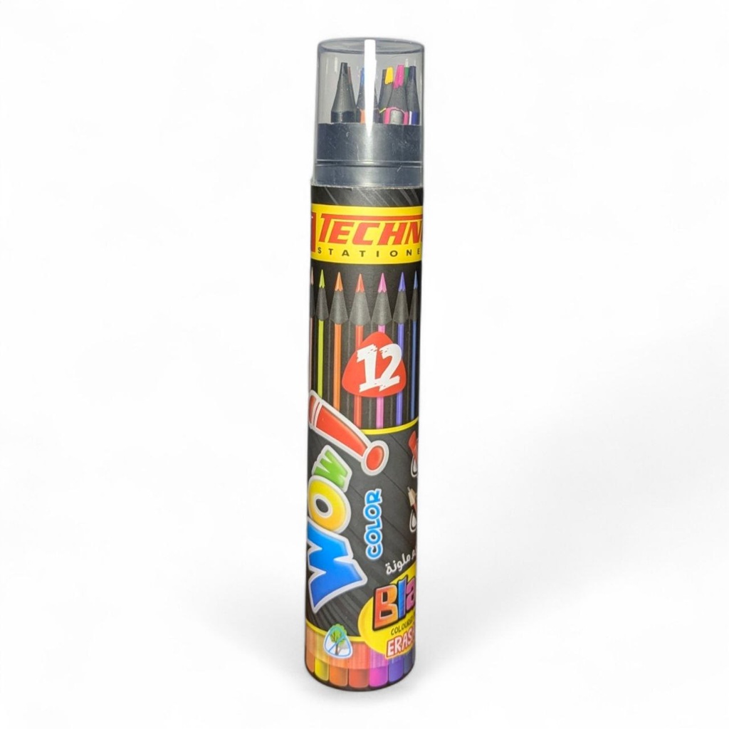CRAYONS DE COULEURS EFFACABLE WOW BLACK 12 CLR EN BOITE RONDS REF 7319 TECHNO