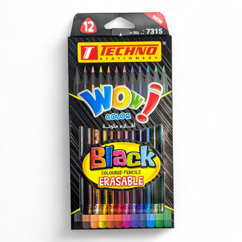 CRAYONS DE COULEURS EFFACABLE WOW BLACK 12 CLR EN BOITE RONDS REF 7315 TECHNO